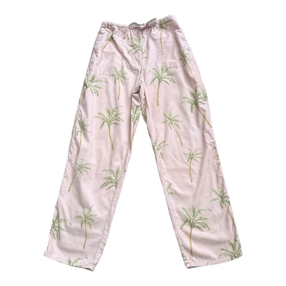 Tahiti Reef Club Vintage Corduroy Pants Women L Palm Tree Pink Drawstring Cotton